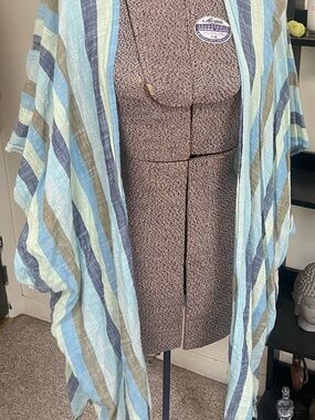aerie Striped Lightweight Kimono in Light Blue and Navy